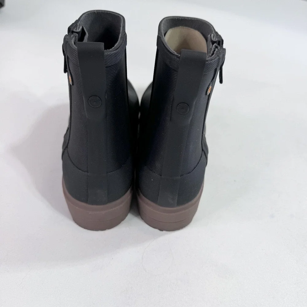 Bogs Holly Rain Zip Boots Womens Size 9 Black Ankle Waterproof Rubber Lug Sole